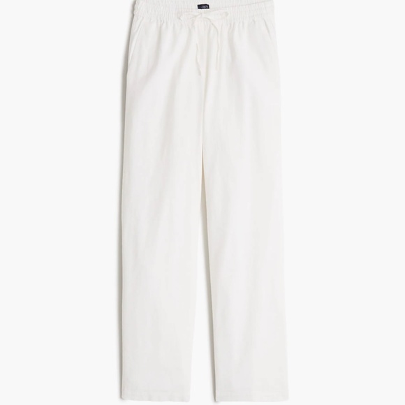 New JCREW Size 12 Linen-Blend Slim Wide-Leg Drawstring Pant White $89 CG402 - Picture 1 of 3